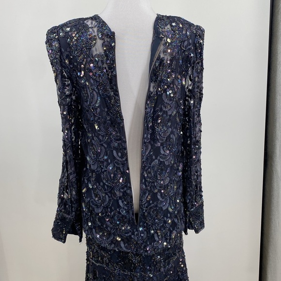 Lillie Rubin Sequin Cocktail Dress Womens Size Small Blue Mesh‎ Vintage Lace - Picture 7 of 13